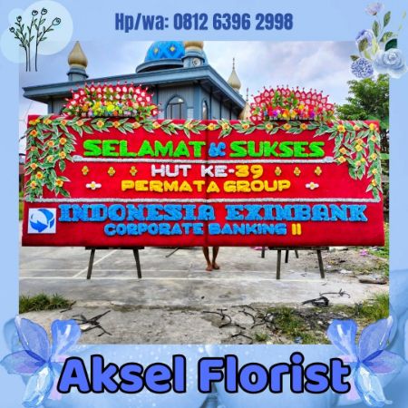 papan bunga custom dengan logo perusahaan di medan