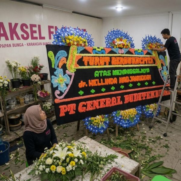Papan Bunga Duka Cita Medan Mahkota Lima Aksel Florist